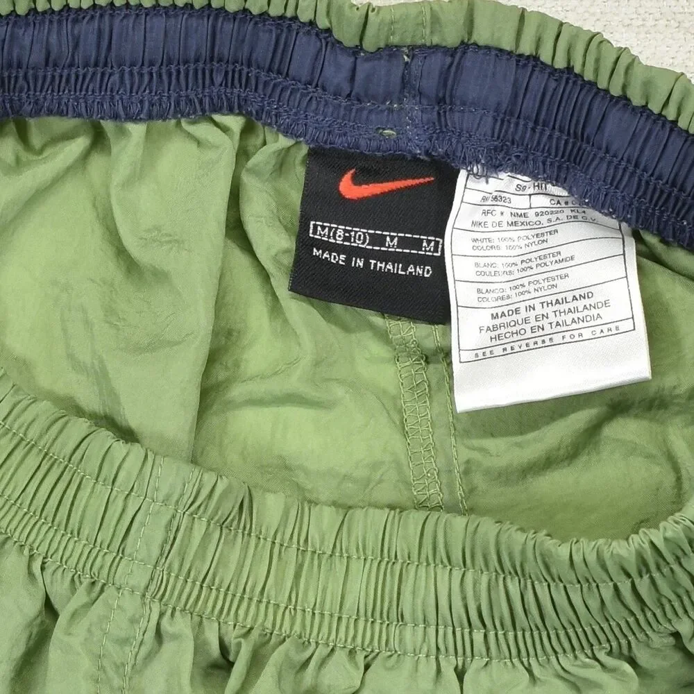 Nike Boys M 8-10 Green Athletic Nylon Shorts Windbreaker Unlined Swoosh Y2K